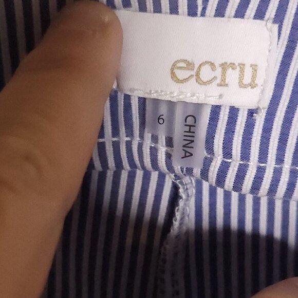 Ecru Womens Blue White Pinstripe Seersucker Ankle Pants 6 - Picture 6 of 7